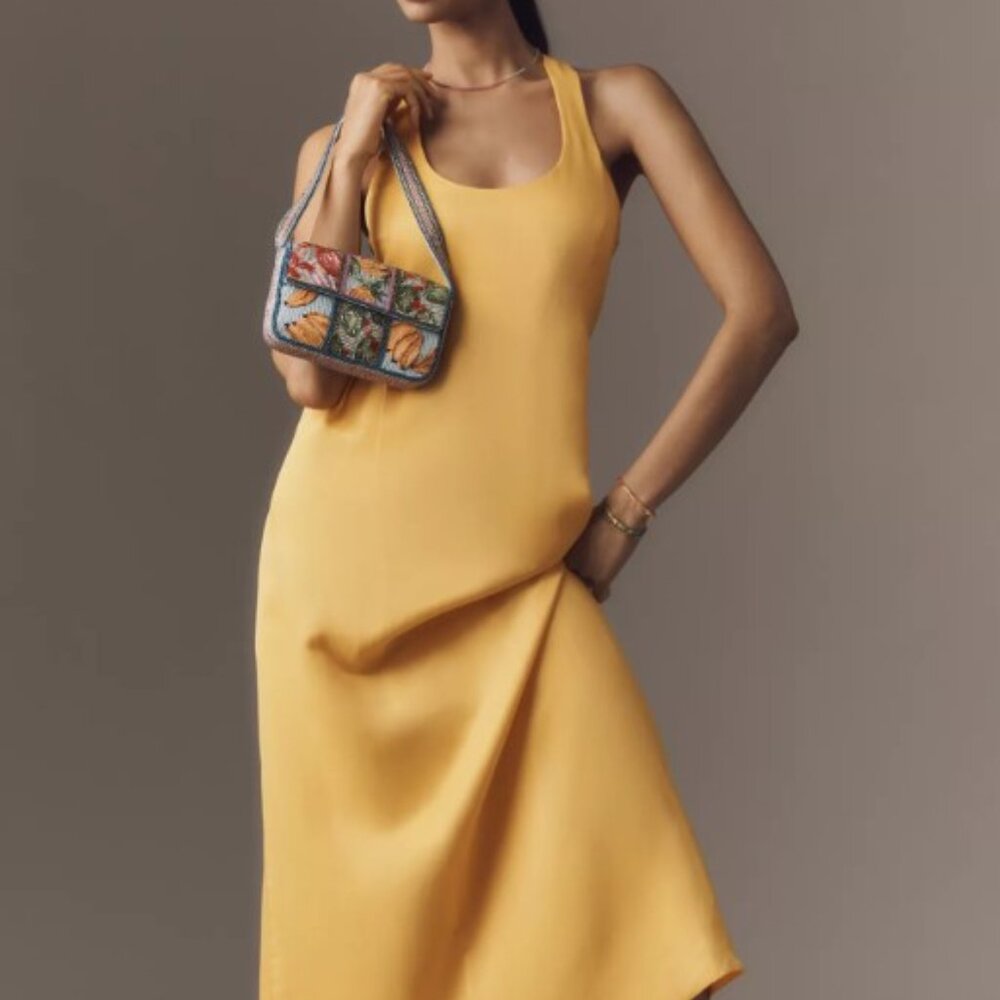 NEW Anthropologie Sleeveless Linen Blend Maxi Dress Yellow XS